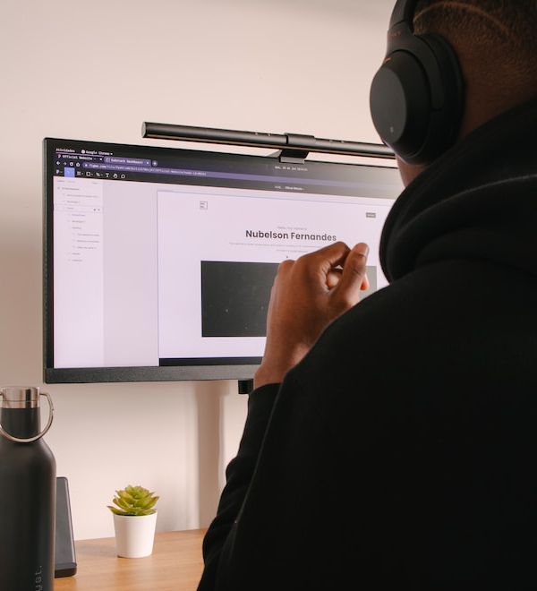 Developer working with headphones